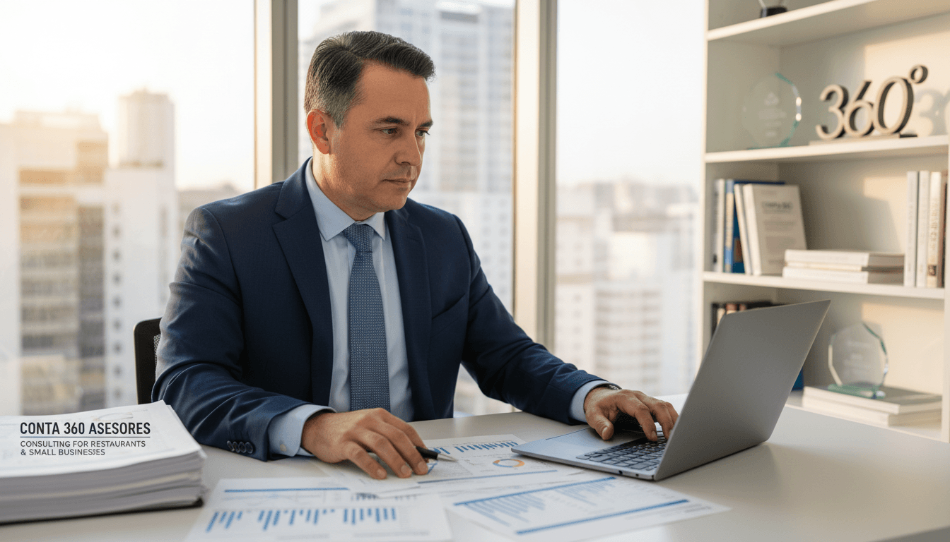 Financial advisor analyzing business data at a modern office desk